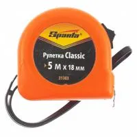 Рулетка Classic, 5 м, 18 мм, пластиковый корпус, Sparta
